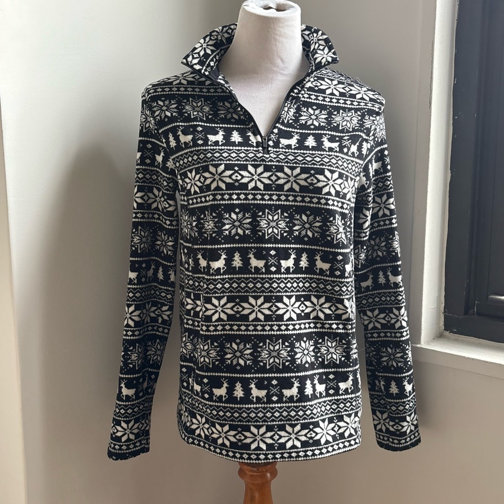 Lands' End Black and White Zip Up Sweater
